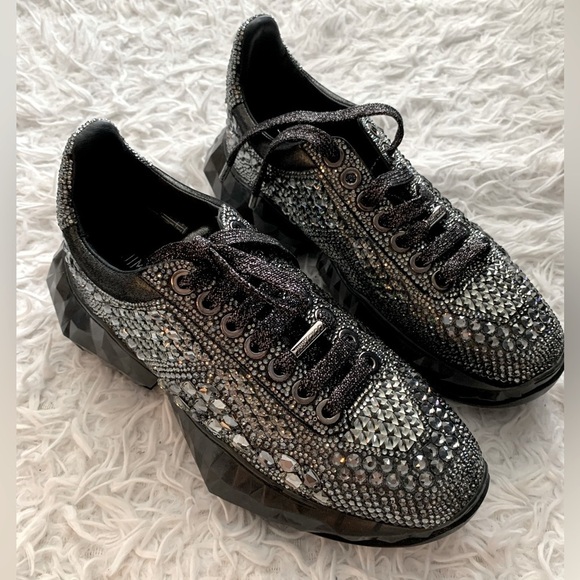 NEW Jimmy Choo’s Diamond Swarovski crystal F trainers in smoke metallic - Picture 8 of 13